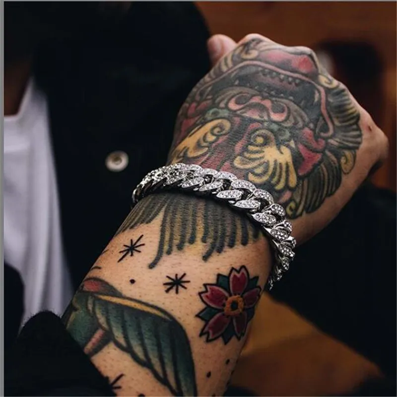 

Miami Cuban Bling Iced Out Full AAA Crystal Pave Men's Bracelet Gold Silver Color Link Chain Bracelets for Men Hip Hop Jewelry