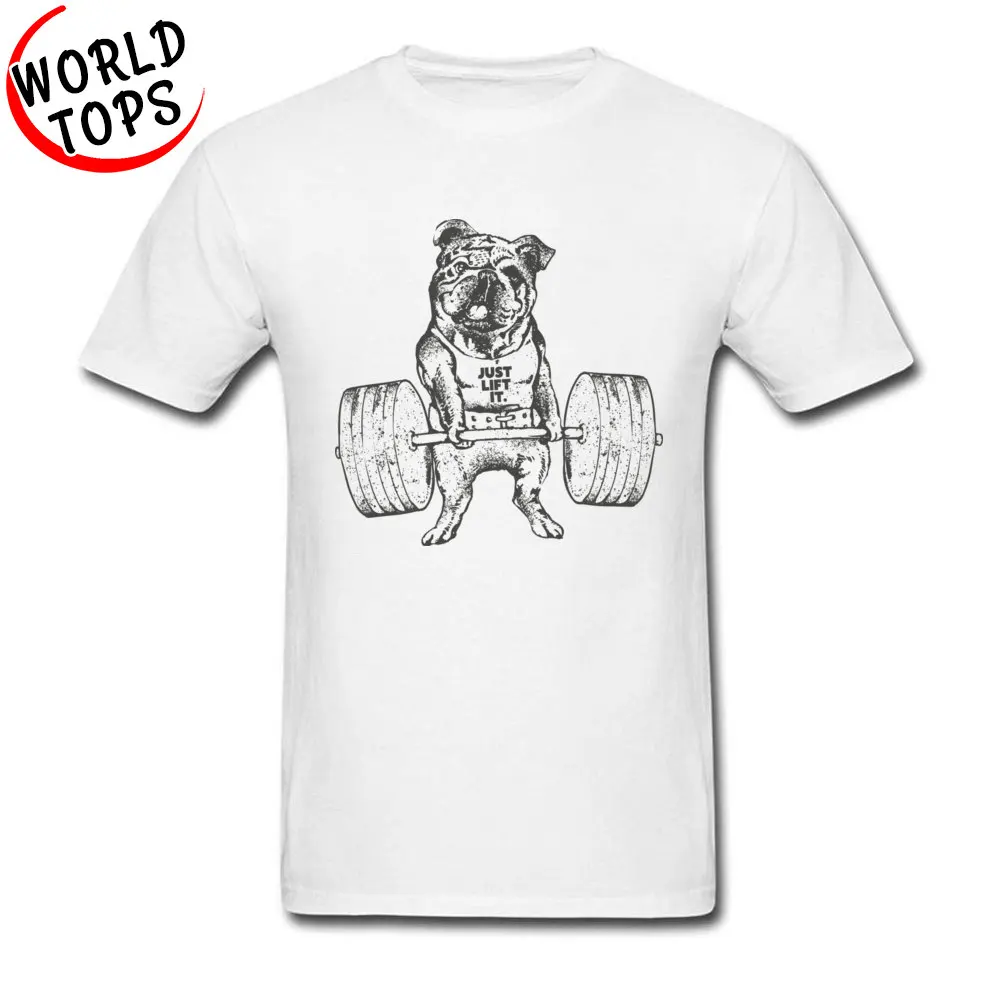 Crazy Short Sleeve Tops & Tees Labor Day Round Neck 100% Cotton Male Tshirts ENGLISH BULLDOG LIFT Crazy T-shirts Plain ENGLISH BULLDOG LIFT white