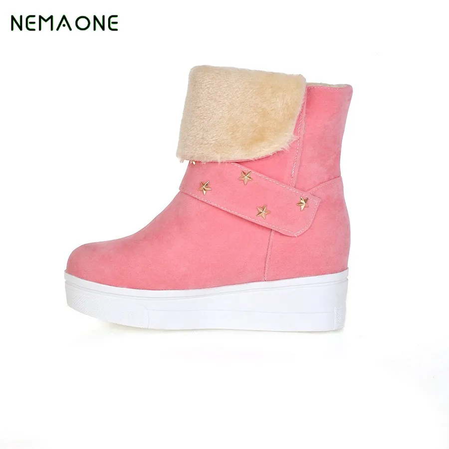 

NEMAONE 2017 new Winter explosion inside the increase in leather snow boots women fashion warm winter boots female ankle boots