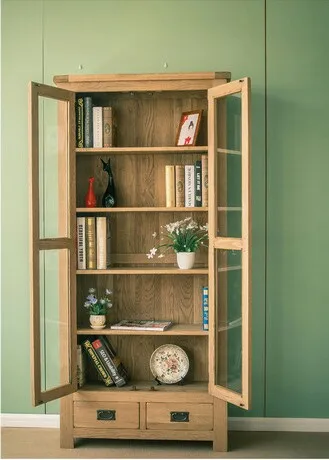Bookcases Living Room Furniture Home Furniture white oak solid wood bookcase bookshelf with glass door drawer