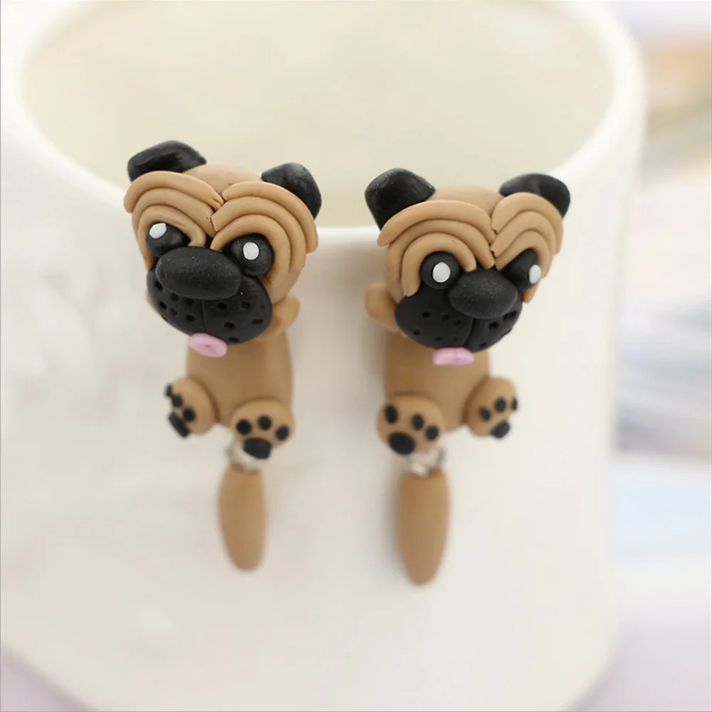 

Polymer Clay Soft Cute Sharpei Pug Dog Cat avatar Small pink pig Women Earrings Cartoon Animal Piercing Ear Stud Ear Jewelry