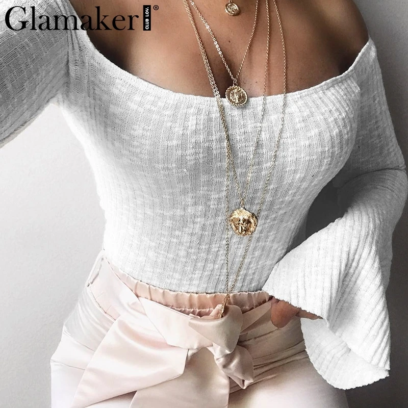 Женское трикотажное боди Glamaker сексуальное облегающее с открытыми плечами и