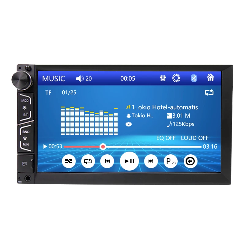 

7" Double DIN Touch Screen in Dash Bluetooth Car Stereo MP5 MP3 Audio 1080P Video Player FM Radio/TF/ USB/AUX-in