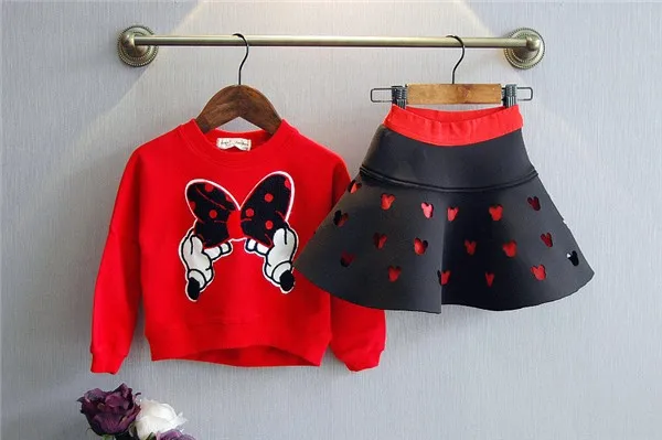 Бренд комплект весенней одежды красного и черного цветов для девочек детская хлопковая футболка с рисунком мышки детская мини юбка-пачка открытый комплект
