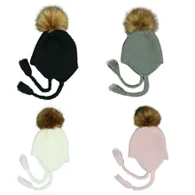 Милая детская зимняя шапка, Детская шляпка, вязаная шапка с помпоном для маленьких девочек и мальчиков, теплая детская шапка с ушками