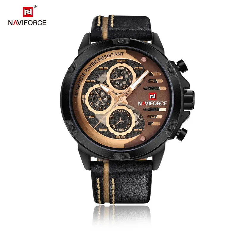 Relogio Masculino NAVIFORCE 9110 мужские часы лучший бренд класса люкс Золотые спортивные водонепроницаемые военные кварцевые кожаные часы на запястье мужские часы - Цвет: NA911004 without box