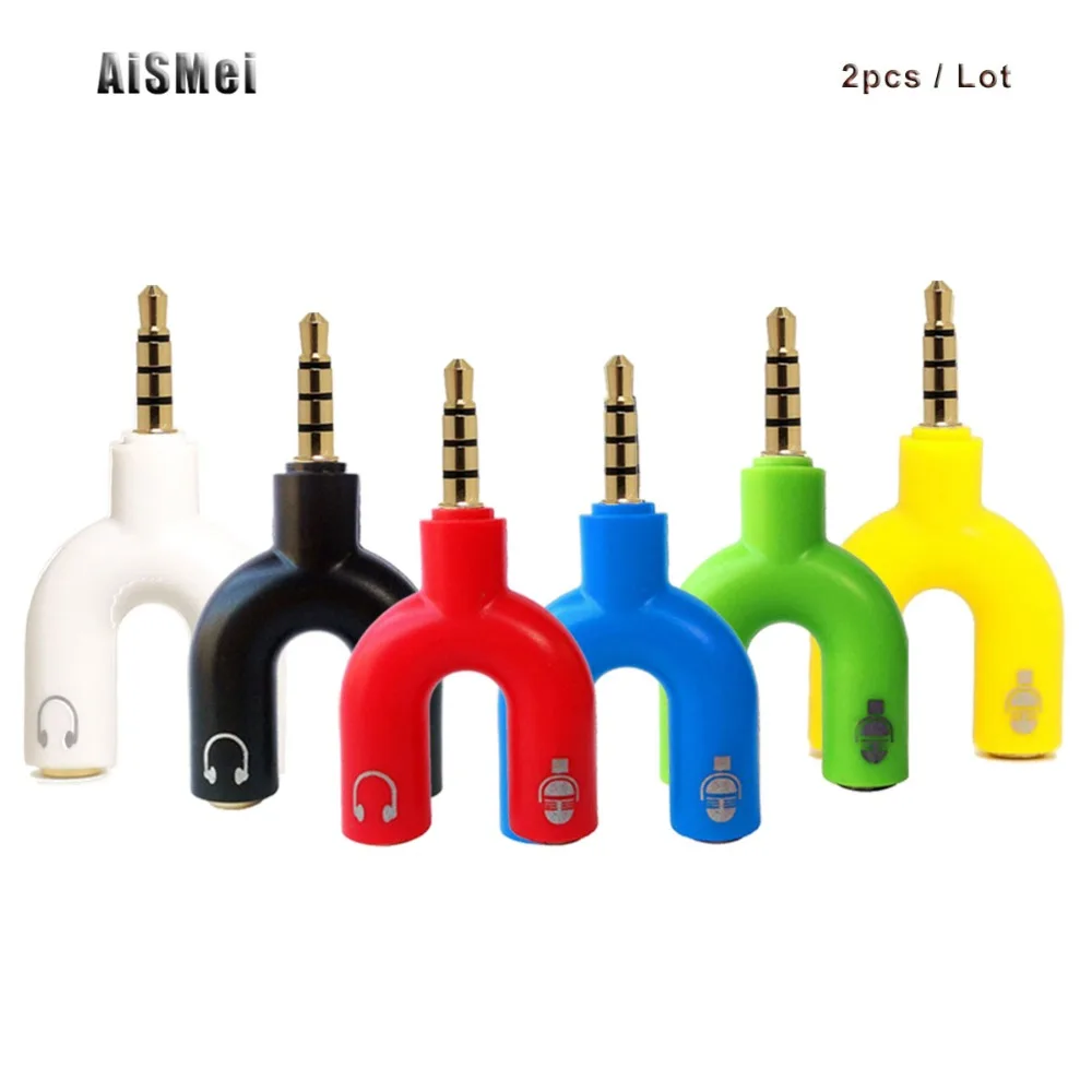 

AiSMei 3.5mm Jack Splitter Stereo Plug U-shape Stereo Audio Mic & Headphone Earphone Splitter Adapters for Smartphone MP3 MP4