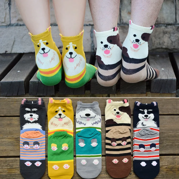 

Hot 3D Animal Cat Dog Socks Unisex Lovers Harajuku Cute Cat Dog Face 3D Earring Heart Short Novelty Girls Socks