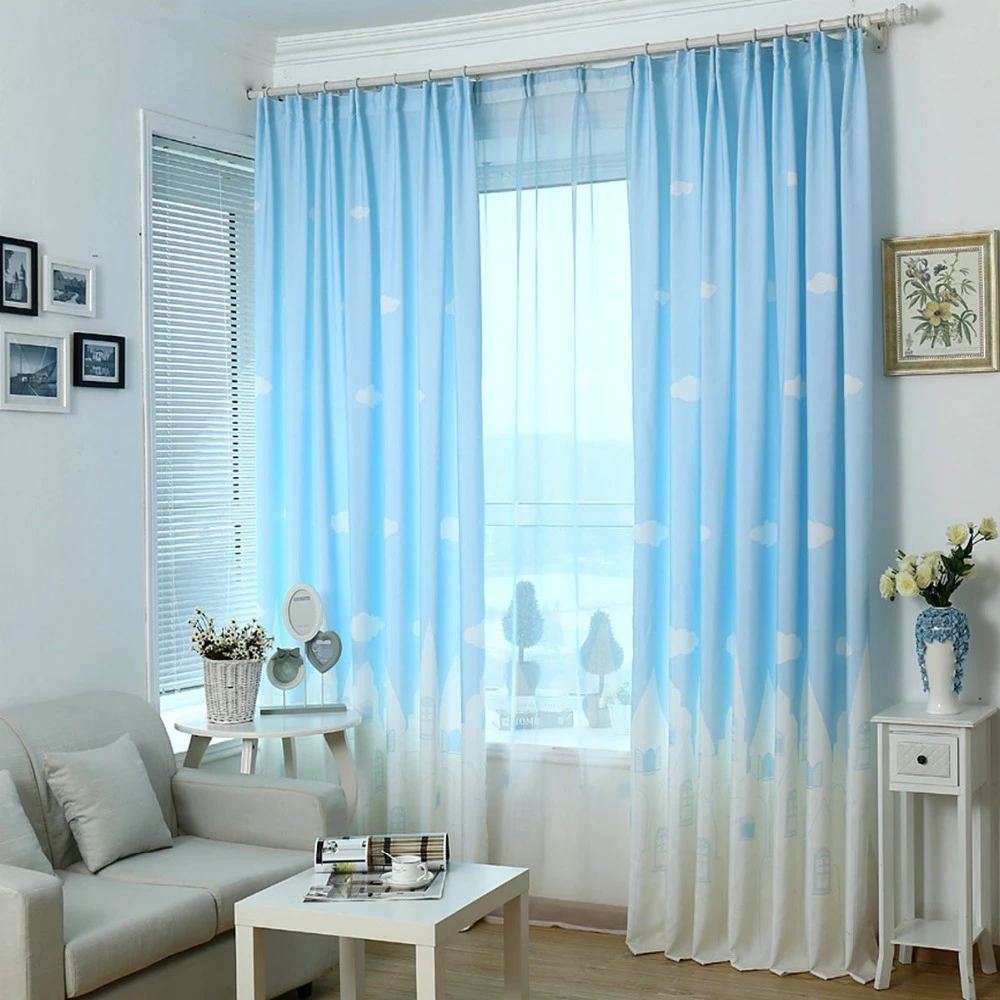 Curtains Kids Bedroom Children | Blackout White Blue Curtain | Children Window  Curtain - Curtain - Aliexpress