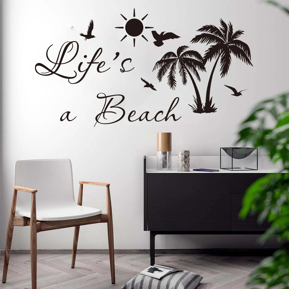 Life Is A Beach Palm Tree Wall Decal Car Laptop Bedroom Summer Surf Beach Nature Wall Sticker Car Laptop Vinyl Kids Room Vinyl  (4)