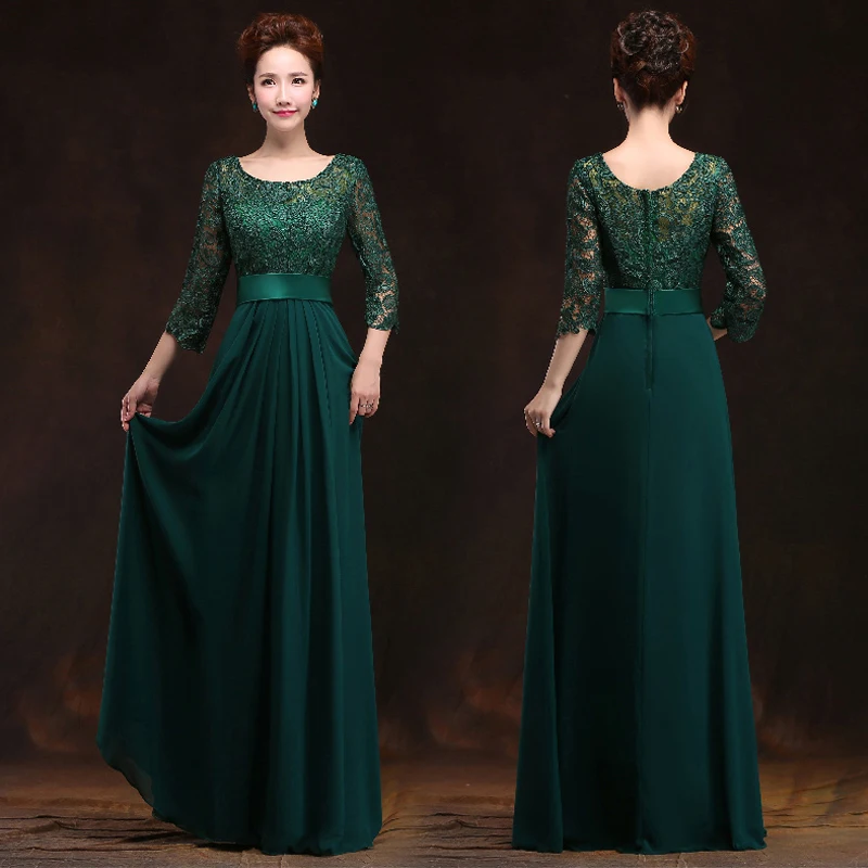 ==> [Free Shipping] Buy Best PotN'Patio 2017 New Arrival O-neck Floor-Length Long Chiffon Plus Size Mother Of The Bride Dresses With Lace Sleeves For Wedding Online with LOWEST Price