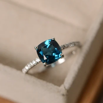 

Fashion Desgin Ring Big Square Sky Blue Stone Rings For Women Jewelry Wedding Engagement Gift Luxury Inlaid Stone Rings