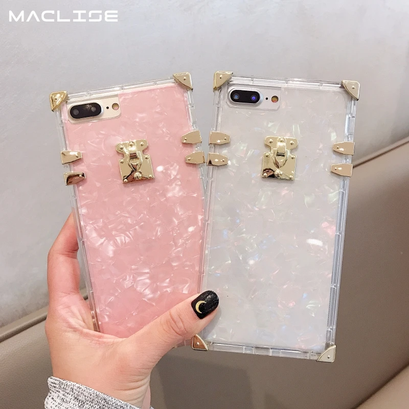 

Women Silicon Luxury Transparent Phone Case For iPhone X XS Max XR Trunk Square Phone Case For iPhone 6 6s 7 8 Plus Clear Cover