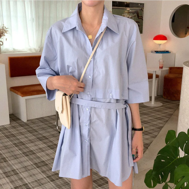 

[EWQ] 2019 summer Solid color stitching lace short-sleeved shirt loose fashion trend female blouse QK43405