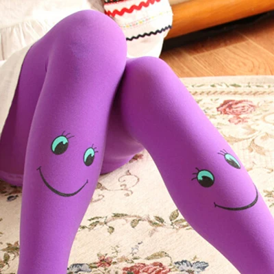 Осенние детские колготки со смайликами для девочек, Колготки штаны со смайликами для девочек возрастом от 3 до 8 лет Детские колготки 11 цветов, колготки - Цвет: purple