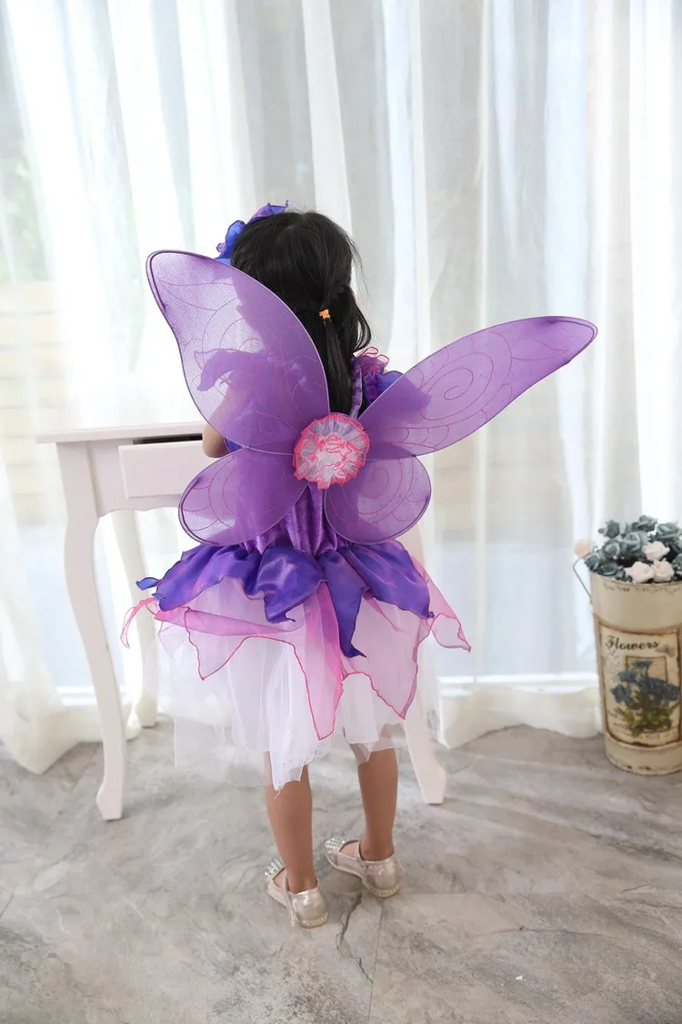 Роскошный детский костюм феи Динь-Динь для маленьких девочек, волшебная феи, костюмы с колокольчиками, фиолетовый