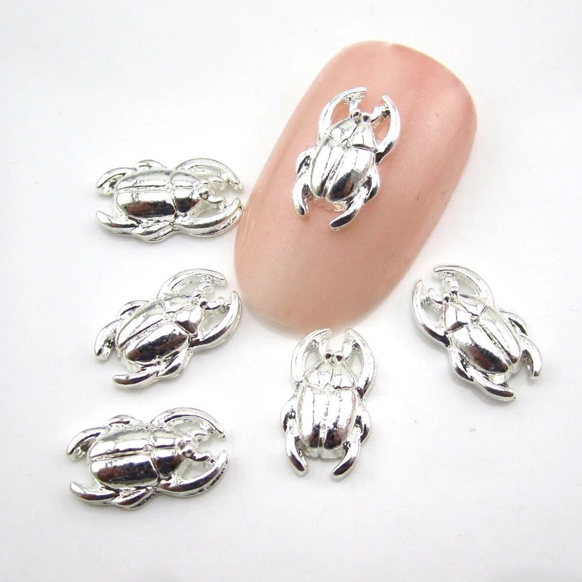 10 шт. золото/серебро скарабей ногтей амулеты dcoration ongle сплава Поставки AM428|alloy nail|nail