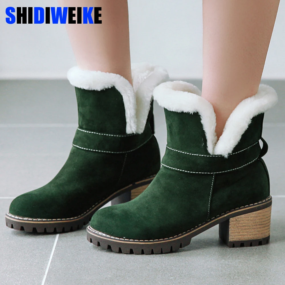 

2019 Snow Boots Rabbit Fur New Suede Leather Ankle Women Winter Autumn Shoes Woman Buckle Soft Flat Warm Booties g569