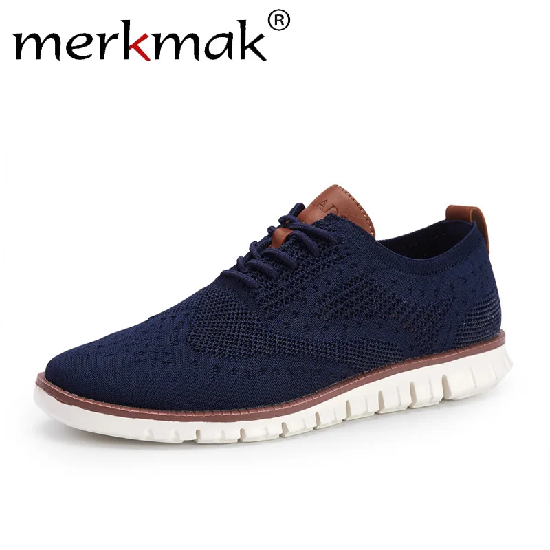 Prix Merkmak décontracté tricoté maille chaussures pour hommes solide peu profond à lacets léger doux hommes baskets chaussures respirant homme chaussures plates