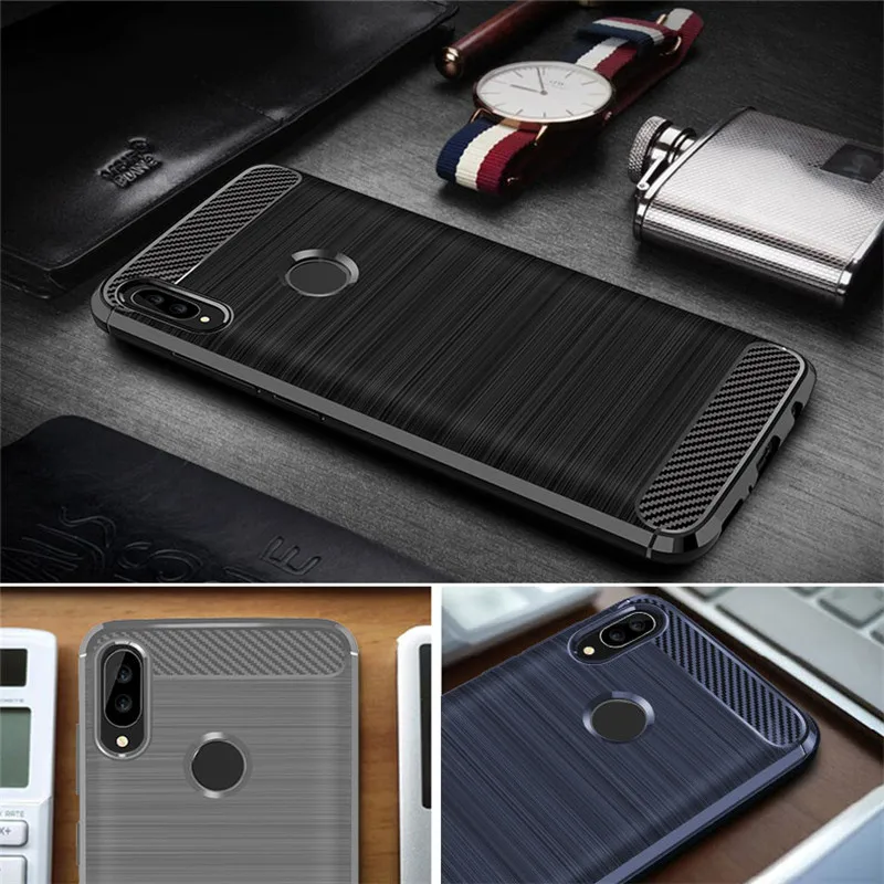 Для Huawei Nova 3i и 3 4 чехол + закаленное стекло Мягкий ТПУ гель кожа углеродное волокно