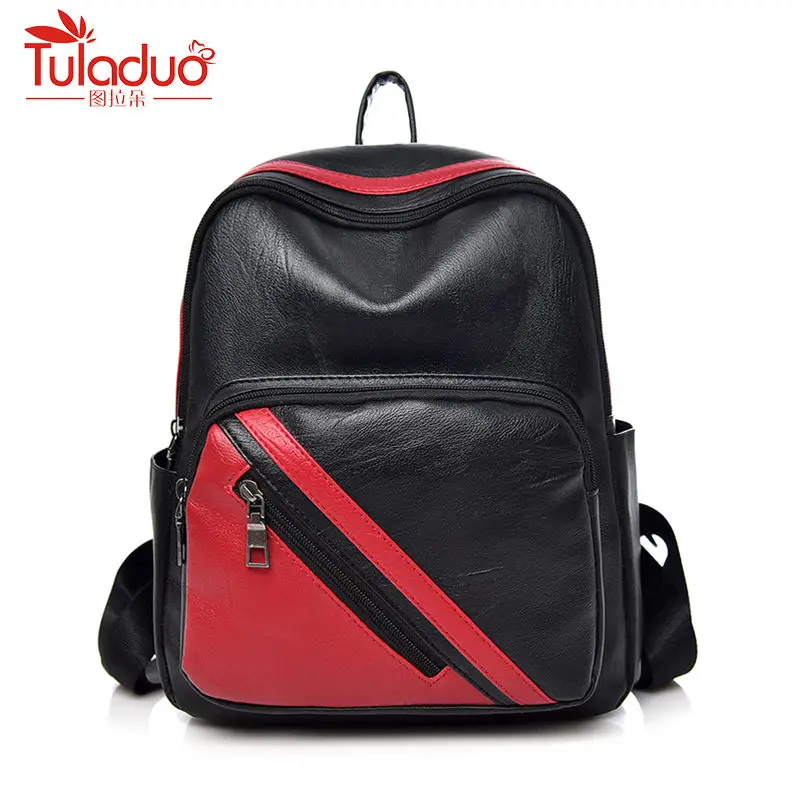 

TULADUO Brand Female Backpack Vintage Casual Soft Pu Leather Women Backpacks Panelled Travel Back Bag Student School Bags Sac