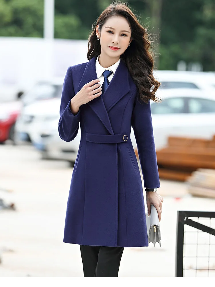 

New Women's Professional Long Coat Woolen Warm Windbreaker Coat Autumn And Winter Women Elegant Female Windproof British Style