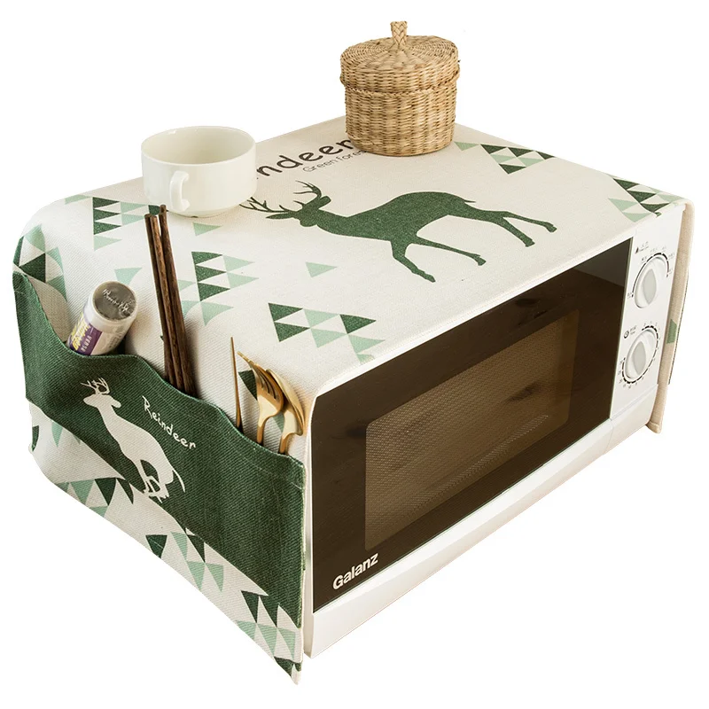 

Nordic style simple cotton microwave oven dust cover oven shield cloth art rural style store content bag hood home kitchen decor