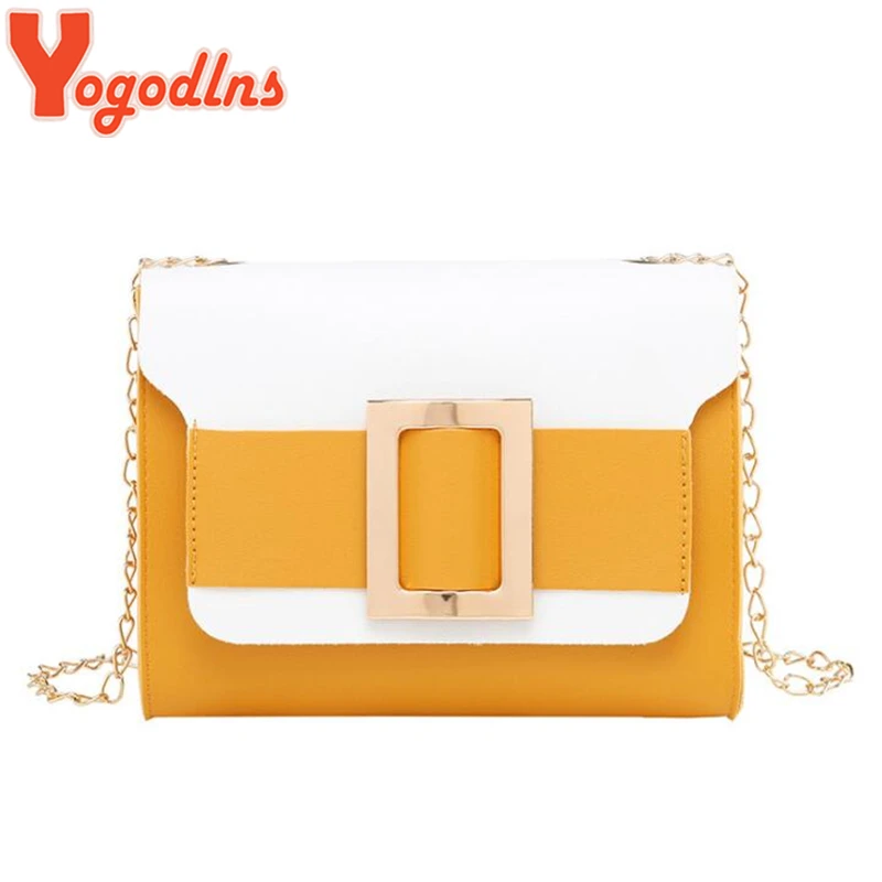 

Yogodlns Chic Pu Leather Bags for Women Crossbody Bag Chain Shoulder Messenger Bags Mini Flap Purse Contrast Color Handbags