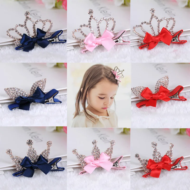 

Lovely Girls Shiny Crown Hairpins Rhinestone Crystal Princess Queen Hair Clip Rabbit Ears Bowknot Barrettes Hair Accessories