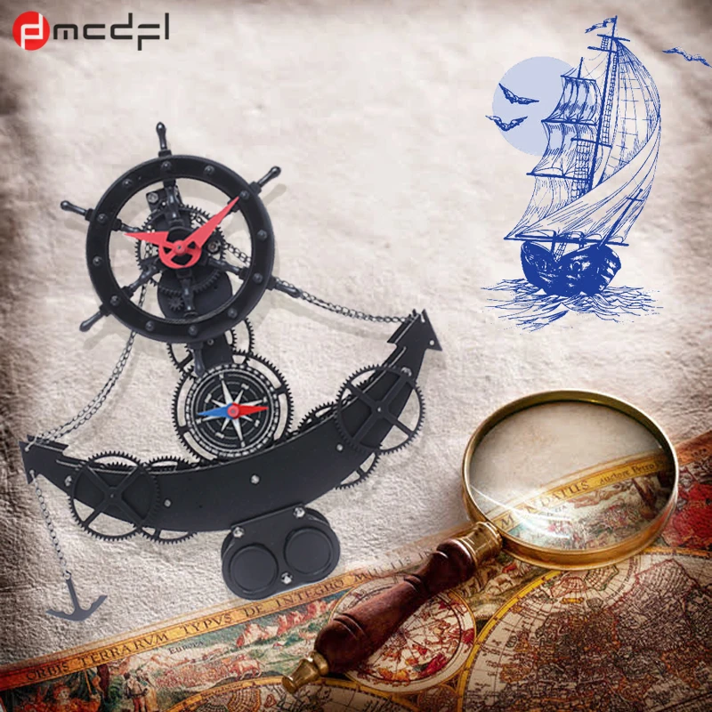 

Home Decor Novelty Boat Helmsman Dynamic Gear Bell Desk Clock High-grade Quartz Movement Metal Clocks Art Gifts