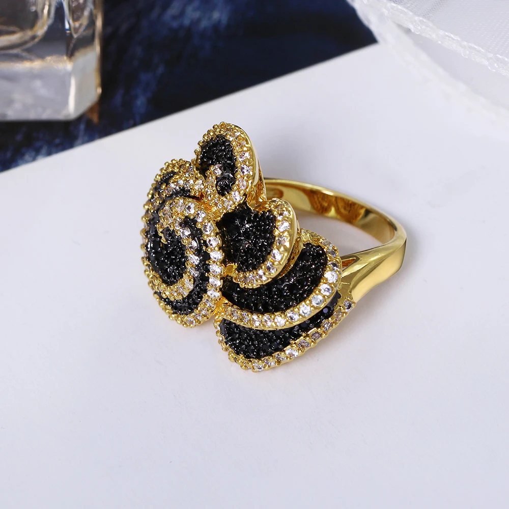 Black 2 tone finger ring micro pave black and clear CZ jewelry White gold/Gold color Large Sparkly Zirconia Rings