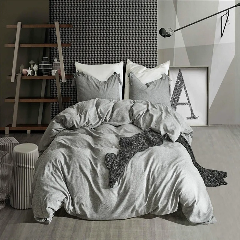 

Advanced Minimalist Gray Solid Color 2/3Pcs Home Textiles Bedding Sets Contain Duvet Cover Set Pillowcase USA Queen King 3 Size