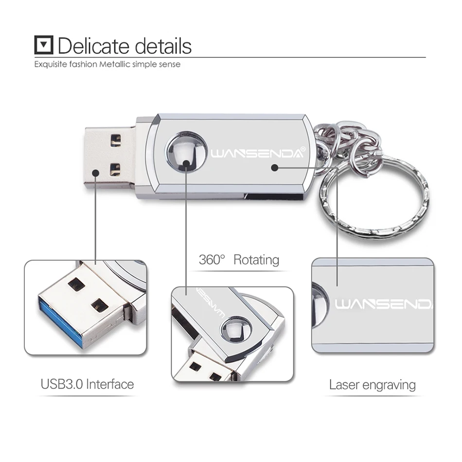 Wansenda Stainless Steel USB 3.0 Flash Drive Key Chain High Speed Pen Drive 256GB 128GB 64GB 32GB 16GB 8GB USB Stick Pendrives Wansenda Stainless Steel USB 3.0 Flash Drive Key Chain High Speed Pen Drive 256GB 128GB 64GB 32GB 16GB 8GB USB Stick Pendrives