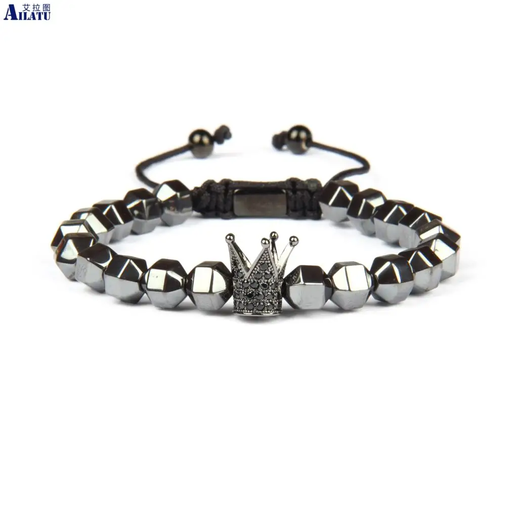 

Ailatu New Couples Crown Bracelet Wholesale 10pcs/lot Natural Hematite Stone Beads Braided Bracelet Top Quality
