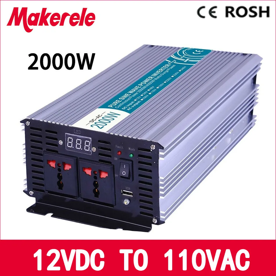 

MKP2000-121 12V DC 110v AC inverter power 2000w pure sine wave off grid voltage converter,solar inverter LED Display