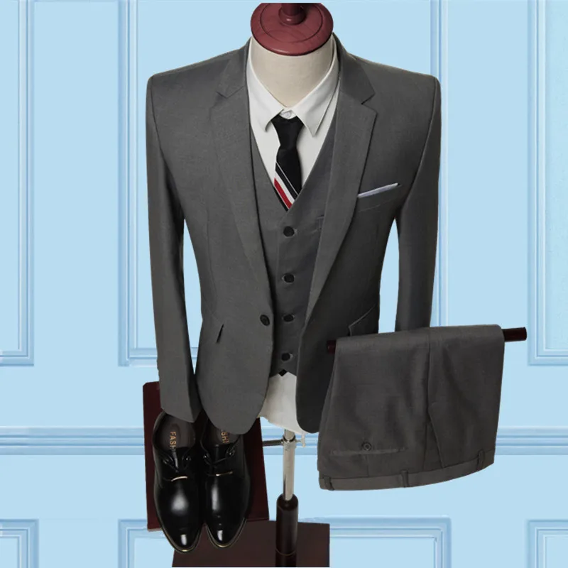 men's business casual suits sets / Men three-piece suits male vest+Blazers+pants PLUS SIZE suit coat jacket trousers waistcoat