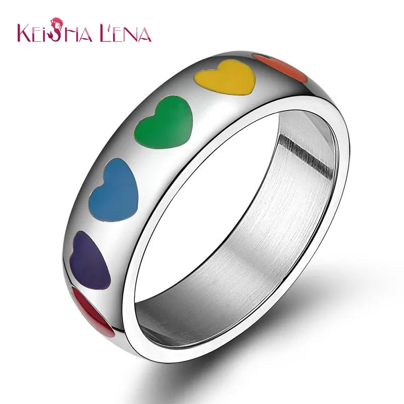 

Keisha Lena new 2016 spikes resin heart ring rainbow lesbian rings for women fashion 316 stainless steel gaypridering jewelry