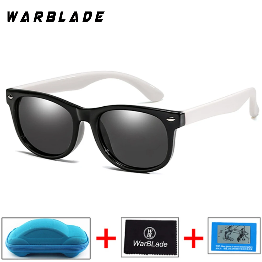 WarBLade Children Girls Safety Polaroid UV400 Kids Boys TR90 Polarized Sunglasses Mirror Sun Glasses Sport oculos With Case - Цвет линз: black white