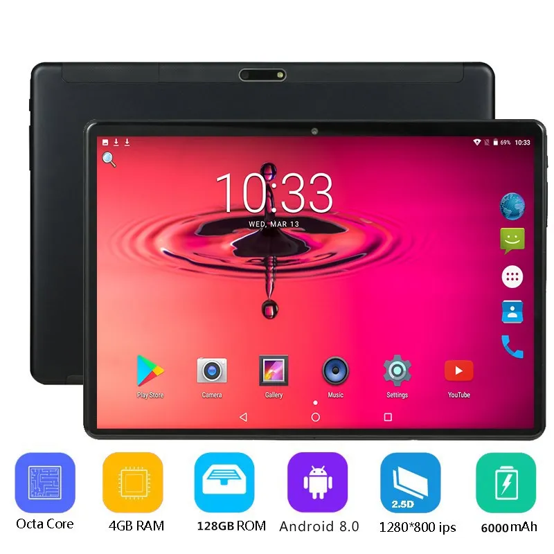10 inch tablet PC Octa Core Android 8.0 WiFi Bluetooth Dual SIM Cards 4G LTE Tablets 10.1 4GB RAM 128GB ROM 64G memory card gift