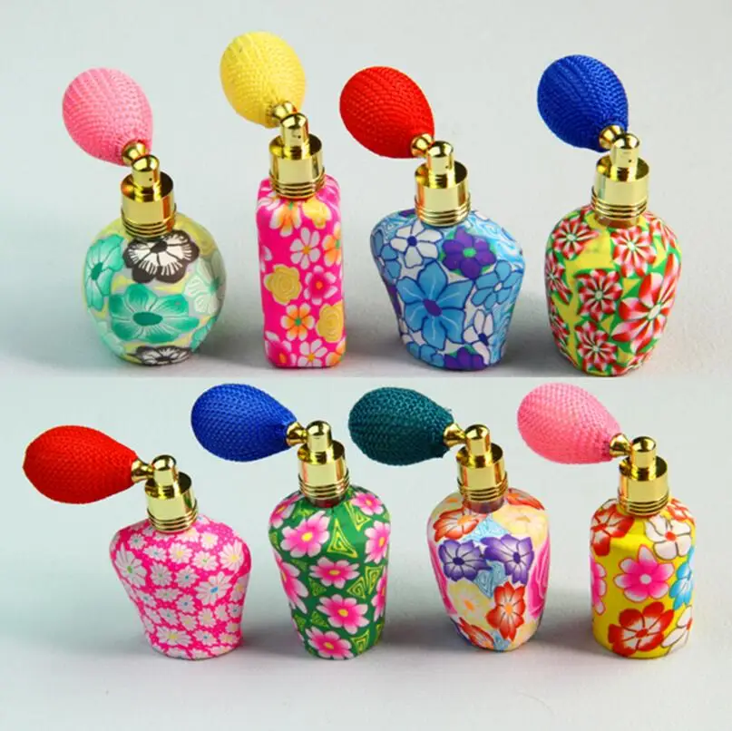

Wholesale Refillable Craft Polymer Clay Perfume Bottles With Air Bag Atomizer Empty Colorful Essential Oil Bottles LX1039