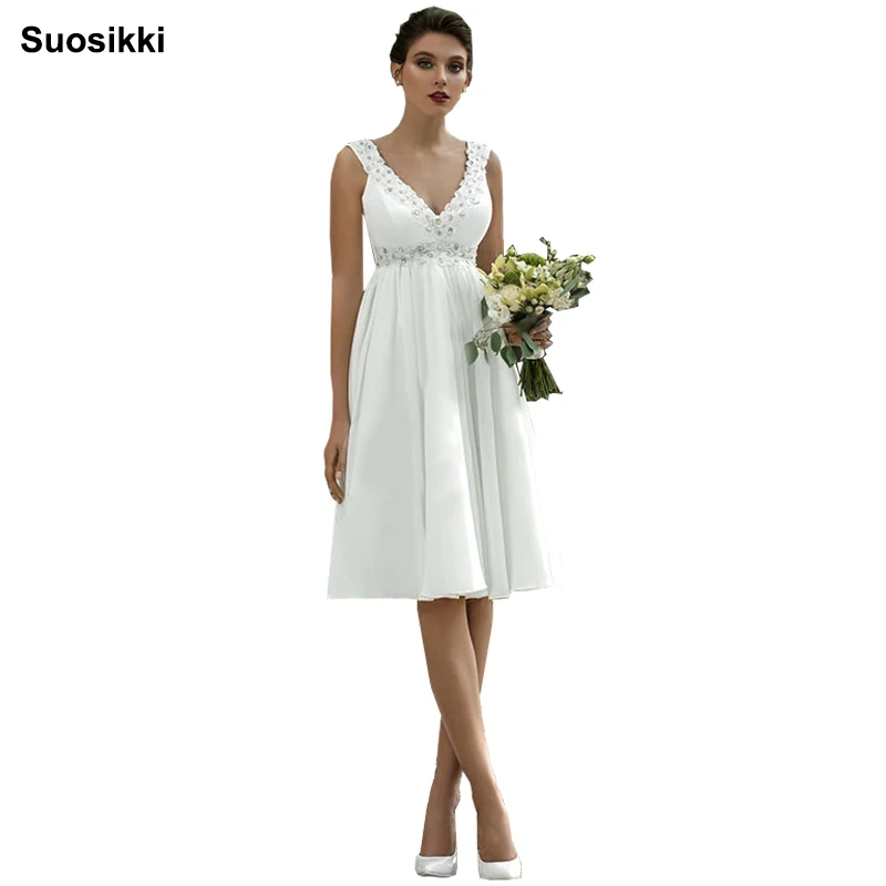 

vestidos de novia Lace Appliques Pearls beading Short Wedding Dresses Lace Up Back Cheap chiffon Wedding Gowns robe de mariee