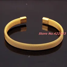 7.08″ * 8MM Fashion Mens Womens 316L Stainless Steel Gold color Open End Clasp Cable Wire Mesh Bracelet Bangles Jewelry