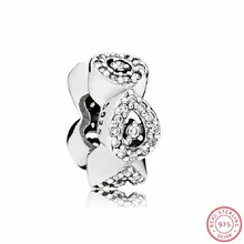 Симметричный каплевидный гламурный CZ разделитель бусины для женщин ювелирных изделий DIY Fit PANDORA Подвески Серебро 925 FL609