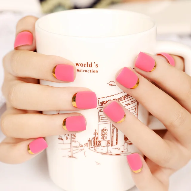 Aliexpress 24pcs Rose Matte False Nails Artificial 24pcs Rose Matte False Nails Artificial Pre Designed Metallic Fake Nail Tips Plastic Pink Art