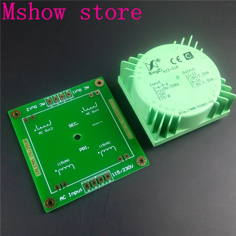 

Mshow 15VA 15W Bingzi Sealed Transformer with mounting PCB install input 110V*2 output option 15V 18V 12V for audio hifi amp DAC