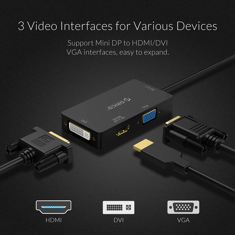 Адаптер цифрового и аналогового видео ORICO Mini DP (M) в HDMI/VGA/DVI (F) 3 1 HD 1080P для ПК