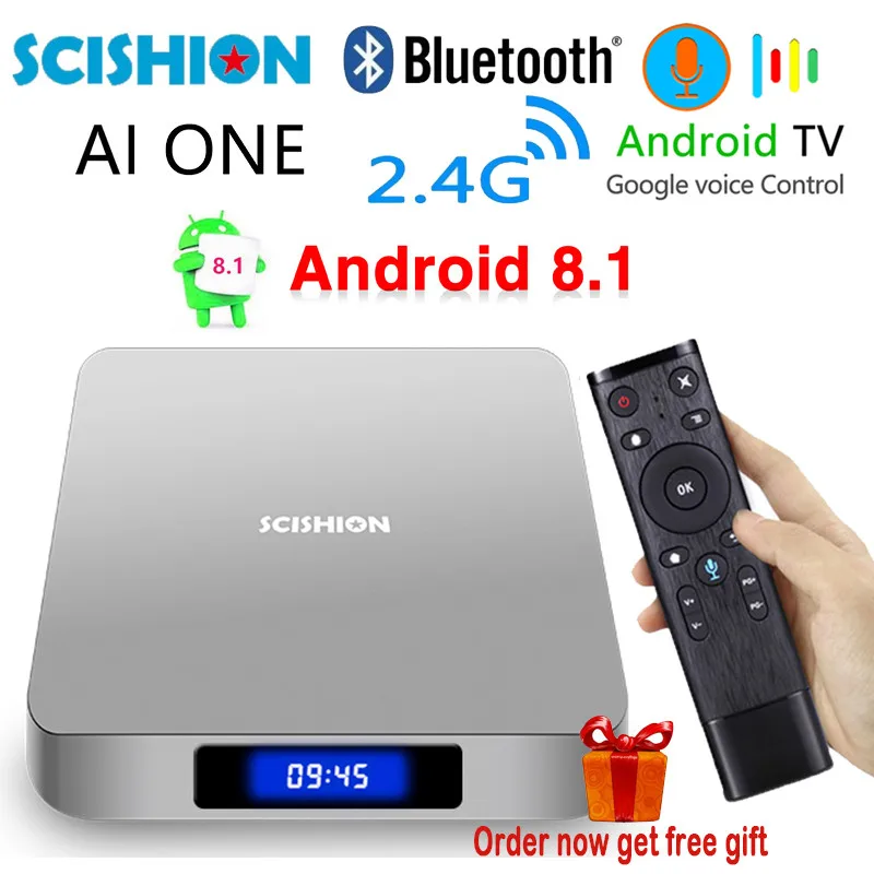 

2018 SCISHION AI ONE Smart TV Box android 8.1 4K 4G 32G WiFi BT4.0 Media Player Display Screen Voice Control PK H96 X96 TV box