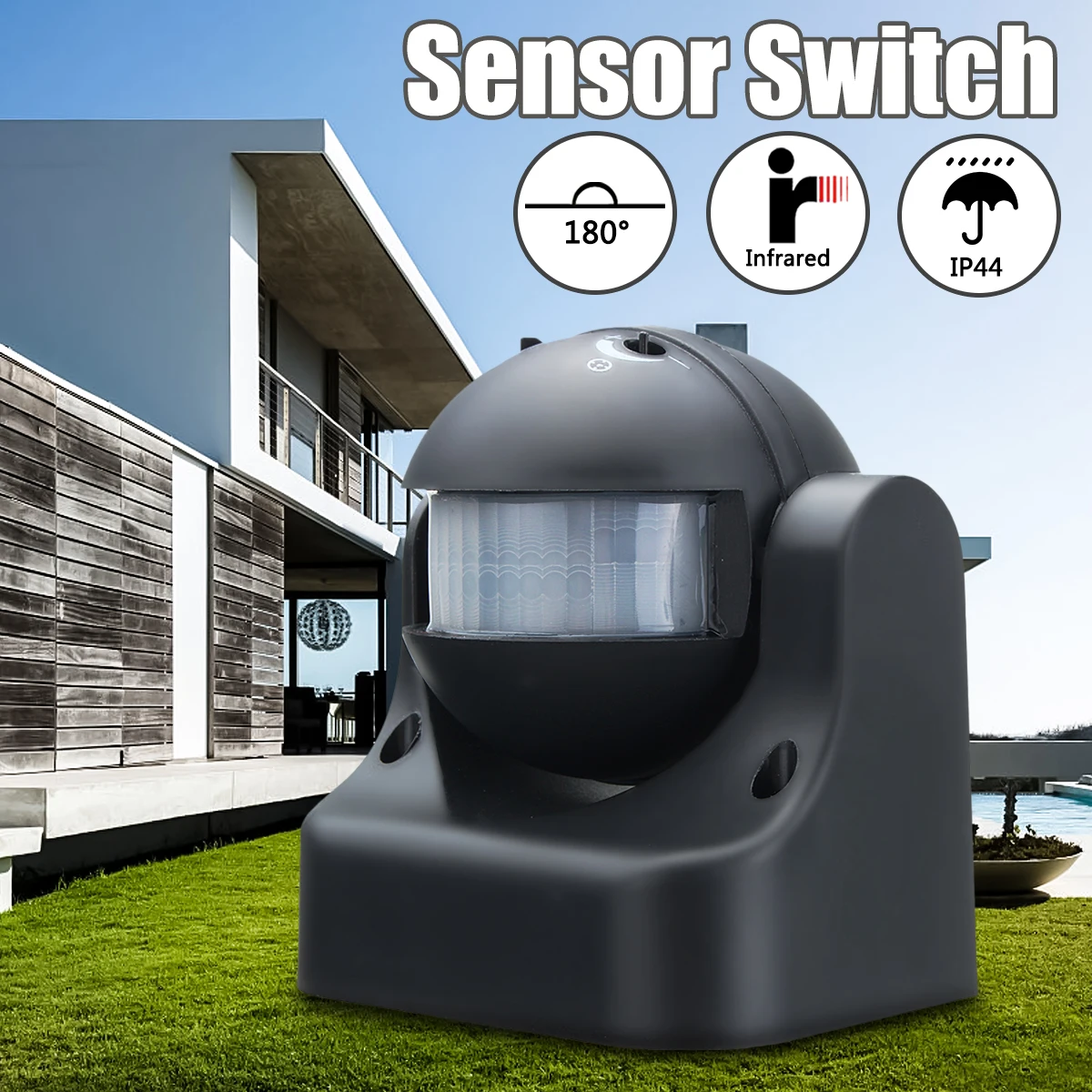 

180 degree Auto PIR Motion Sensor Detector Switch Home Garden Outdoor Light Lamp Switch Black