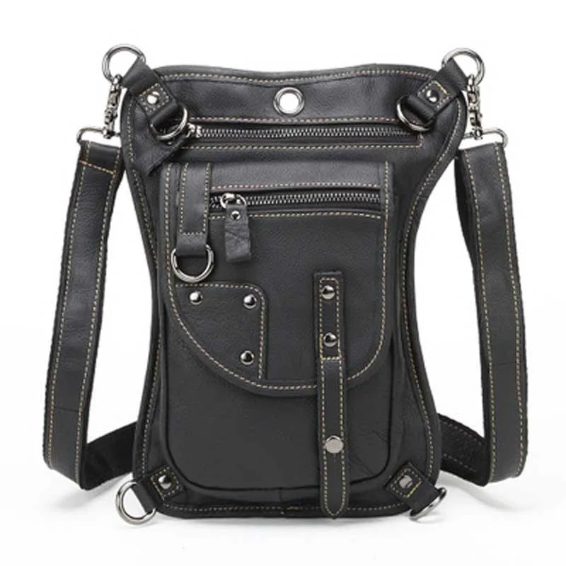 Fanny Pack Men's Waist thigh Leg Bags Geunine Leather Travel Motorcycle