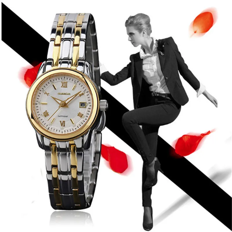 Koop Directe Verkoop Mode Vrouwen Horloges Luxe Merk GUANQIN Waterdicht Goud Staal Quartz Horloge Relogio Feminino Relojes Mujer 2016